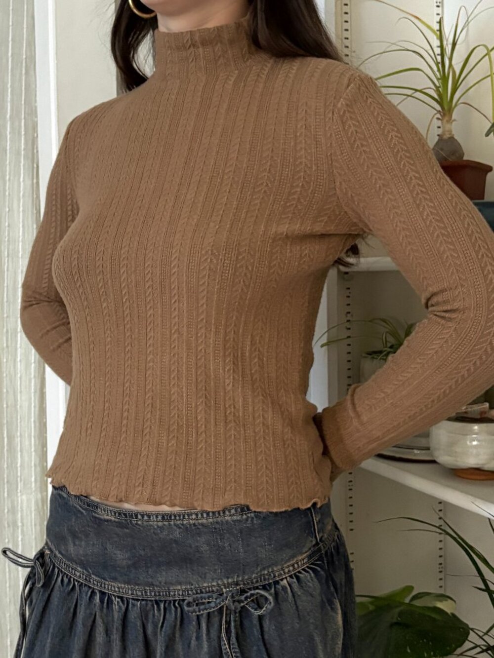 Mango Ribbed Coquette Turtleneck - M